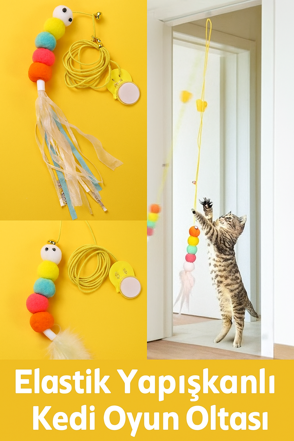Elastik Yapışkanlı Kedi Oyun Oltası – Sıkılmaya Son!