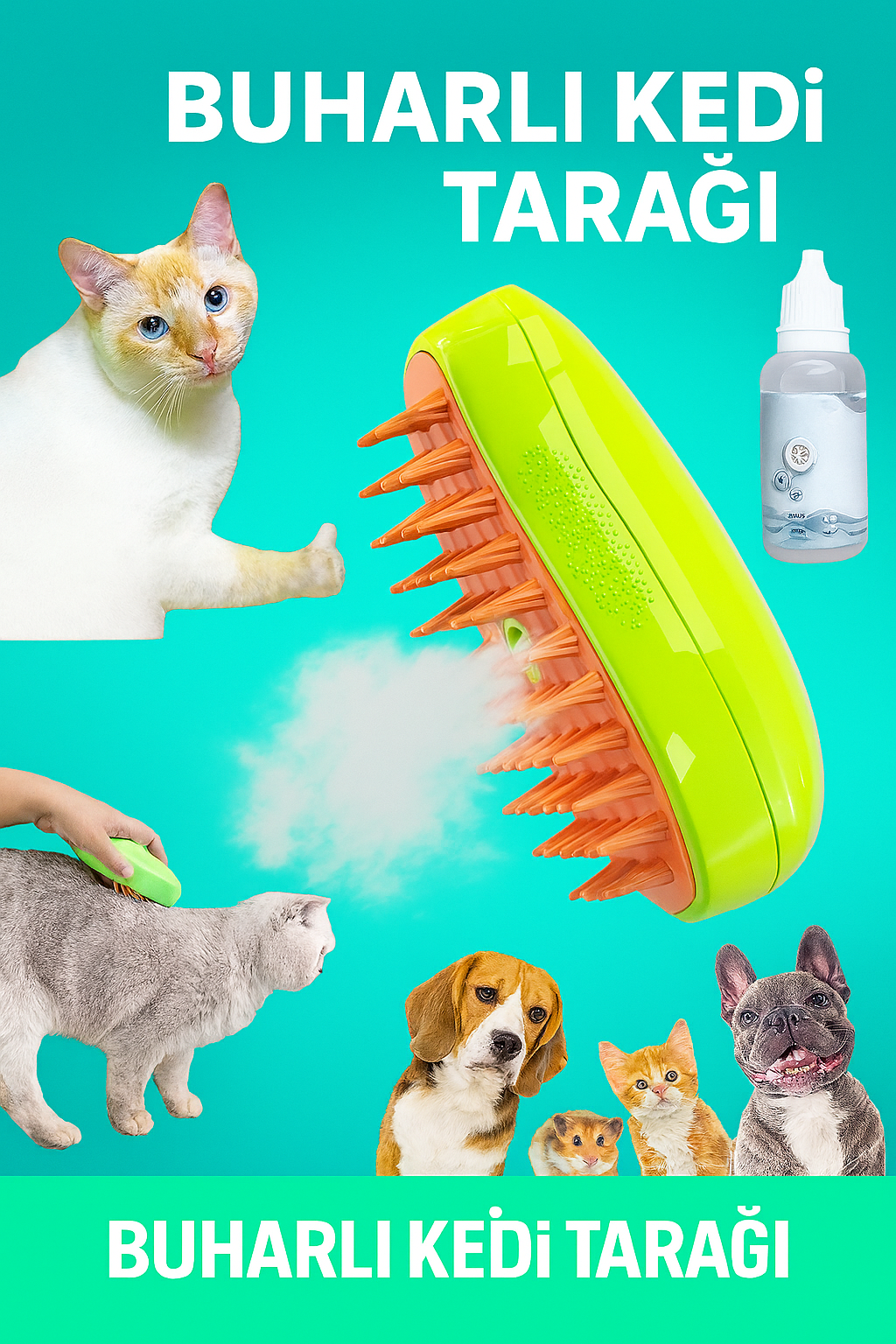 Buharlı Evcil Hayvan Tarağı – Kedi & Köpek İçin Tüy Toplayıcı Masaj Tarak