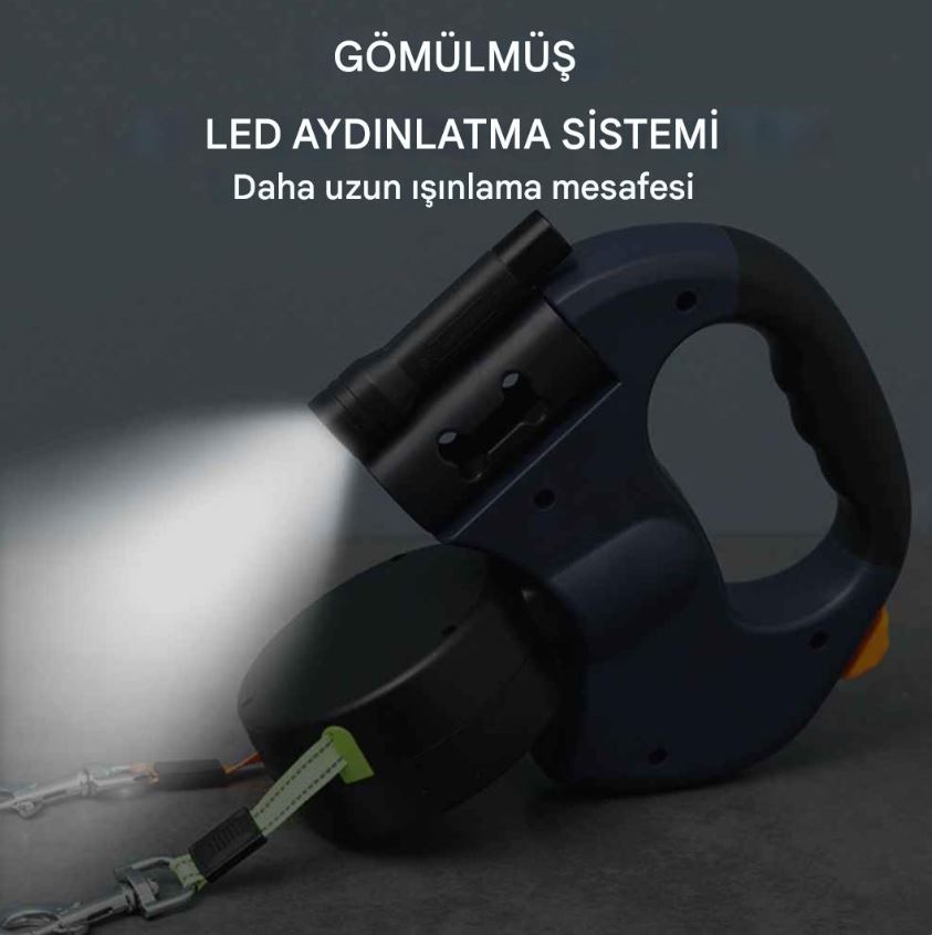 Çok Fonksiyonlu Çift Köpek Gezdirme Tasması | LED Işıklı, Poşet Hazneli