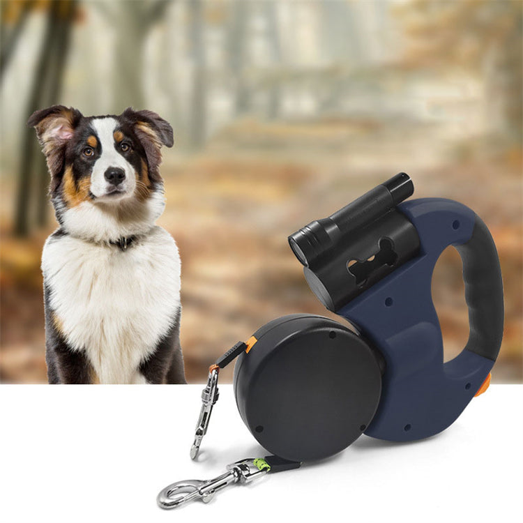 Çok Fonksiyonlu Çift Köpek Gezdirme Tasması | LED Işıklı, Poşet Hazneli