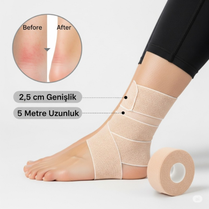 Ayakkabı Vurma Önleyici Rulo Bant – 2.5 cm x 5 m | Cilt Dostu Koruma Bandı