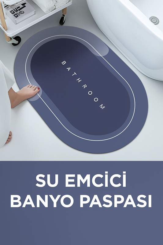 Kaymaz Tabanlı Su Emici Deri Banyo Paspası – 38x58 cm