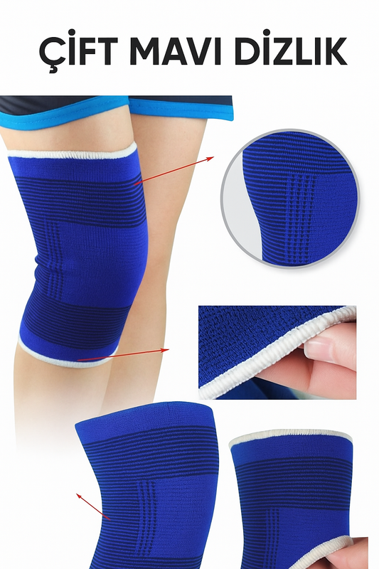 Çift Mavi Elastik Dizlik – Spor ve Günlük Destek İçin