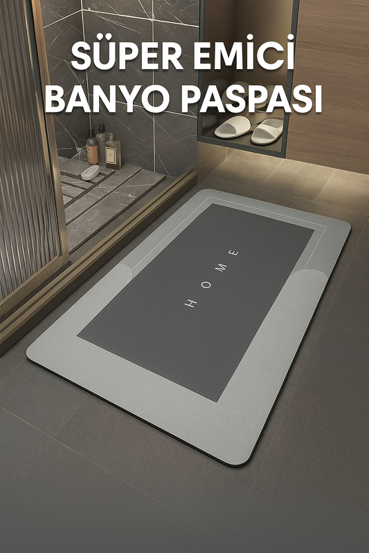 Süper Emici Kaymaz Tabanlı Banyo Paspası – Gri Desenli