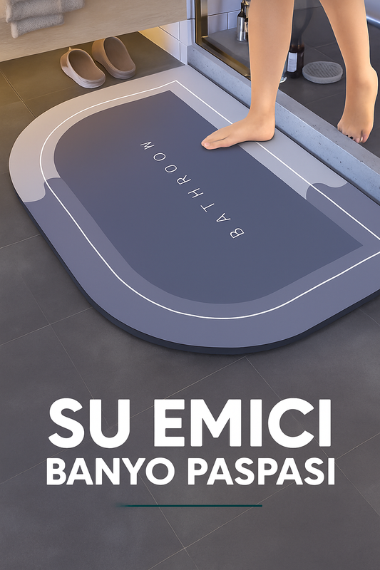 Kaymaz Tabanlı Süper Emici Banyo Paspası – Şık Yarım Oval Tasarım