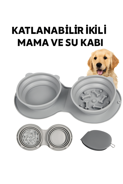 Katlanabilir İkili Mama ve Su Kabı