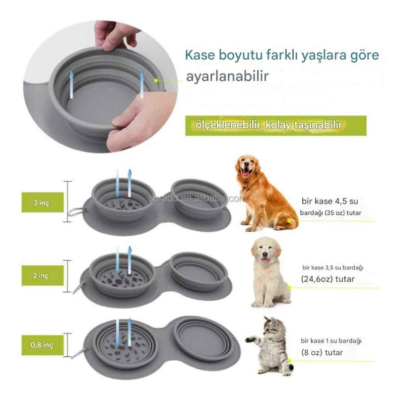 Katlanabilir İkili Mama ve Su Kabı